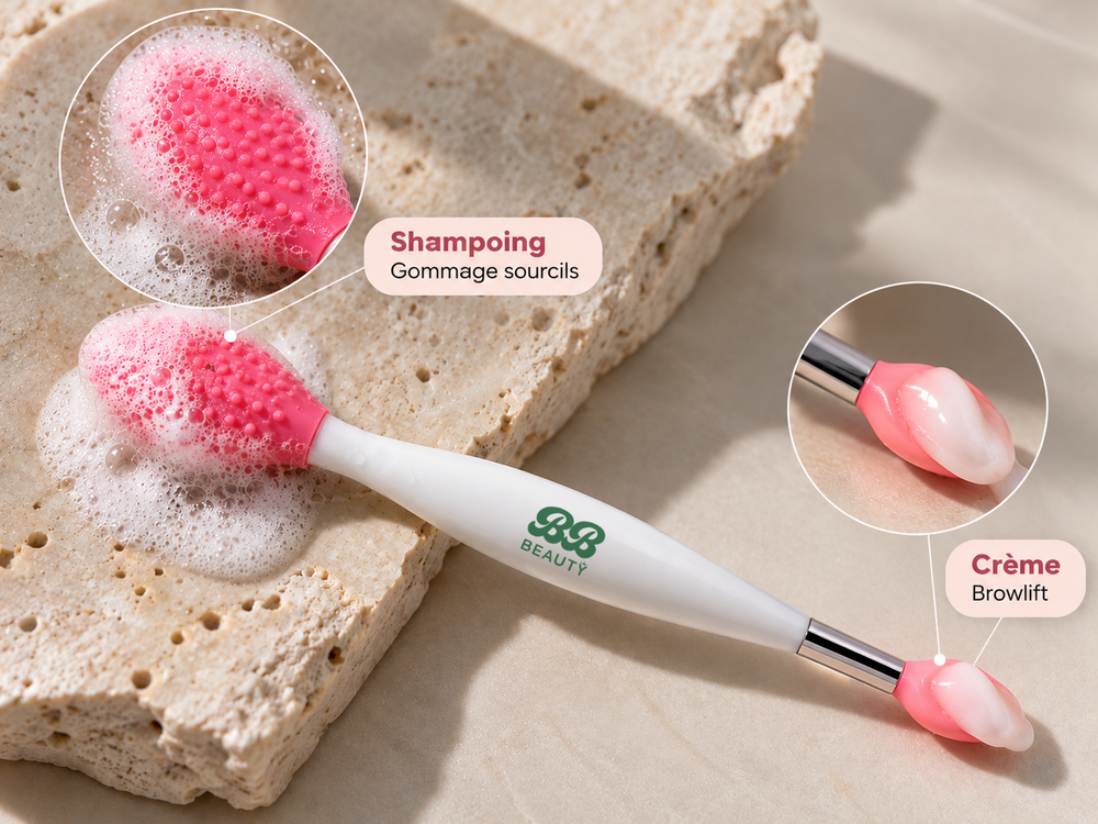 Brosse 2-en-1 exfoliante & applicatrice pour sourcils